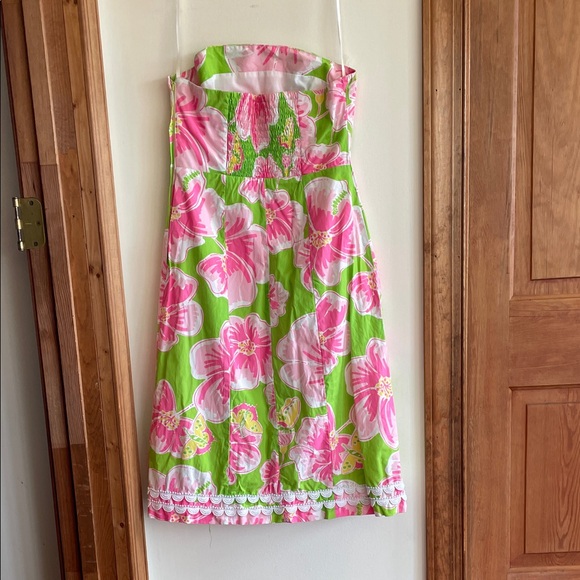 LILLY PULITZER Maui Punch Pink Green Strapless Dress 6 Vintage - Picture 10 of 17